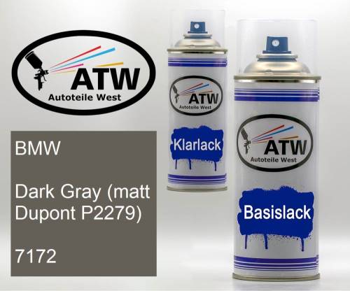 BMW, Dark Gray (matt Dupont P2279), 7172: 400ml Sprühdose + 400ml Klarlack - Set, von ATW Autoteile West.